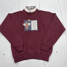 Vintage Valories Folk Art Appliqu  Maroon Angel Rules Sweater Women  s Medium
