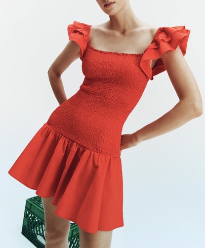 NEU MIT ETIKETT ZARA HELLROT RÜSCHENKLEID 1131/835 - Bild 10 von 12