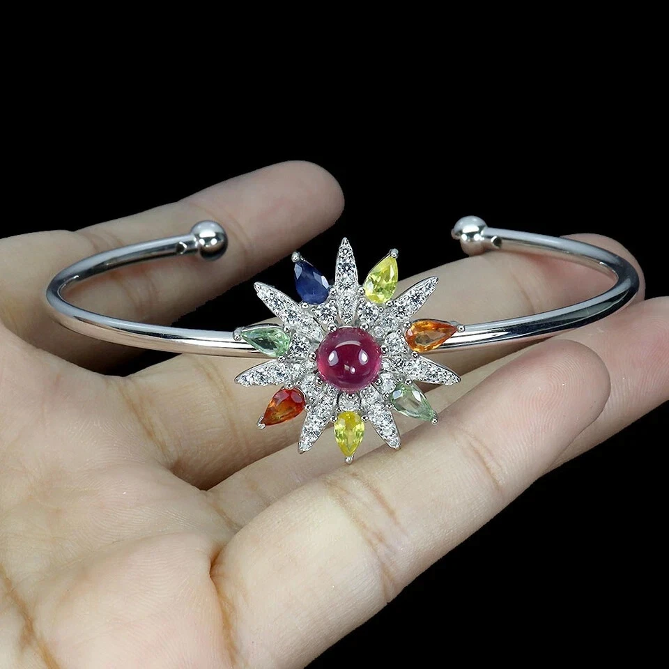 Brazalete Brazalete Ajustable Chapado en Oro Blanco 14k 5 Ct Redondo Rubí Simulado Foto 3 de 4