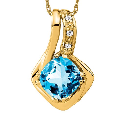 14K Solid Yellow Gold Swiss Blue Topaz Diamond Floating Chain Slide Necklace - 第 1/12 張圖片