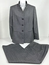 Kasper Women Suit Jacket & Pants Long Sleeve Blazer 2 PC Set Button Gray Size 10
