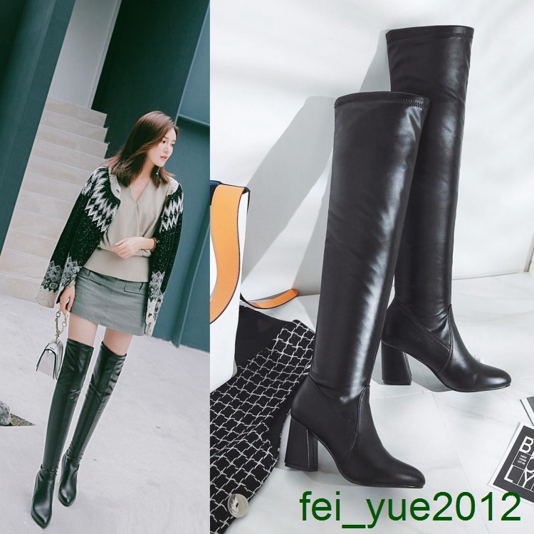 Womens Over Knee High Boots Pointy Toes Pull on Square Block Heels Clubwea Shoes Womens Over Knee High Boots Pointy Toes Pull on Square Block Heels Clubwea Shoes
