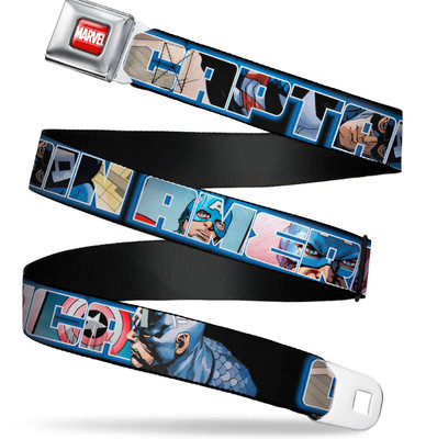 MARVEL Full Color Seatbelt Belt CAPTAIN AMERICA Poses: WCA017 24''-38''