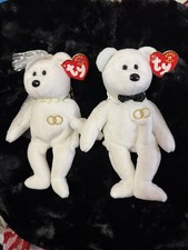 Vintage Y2K Mr  Mrs Retired 2001 Ty Beanie Babie Bride Wedding Bridal 8in Bears