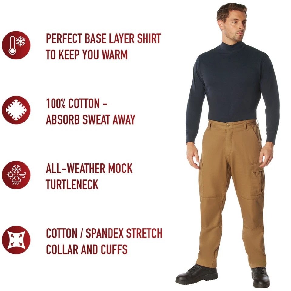 Turtleneck Warm High Collar Neck Uniform Top Long Sleeve Mock Shirt Sweater - Image 2 of 4