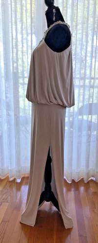MIGNON Cold Shoulder Blouson Light Gray Beads Rhinestone Party Dress Gown Sz 4 6 - Picture 3 of 12