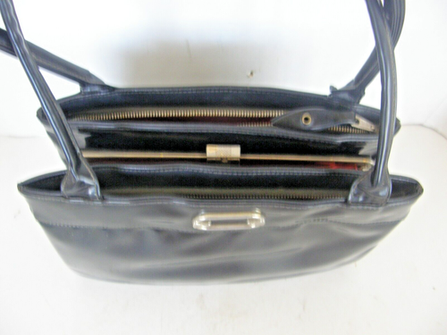 Vintage Ladies Black Vinyl Handbag -Double Strap - Picture 7 of 9