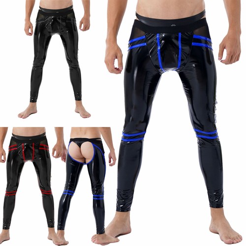 Men Leather Pants Striped Skinny 