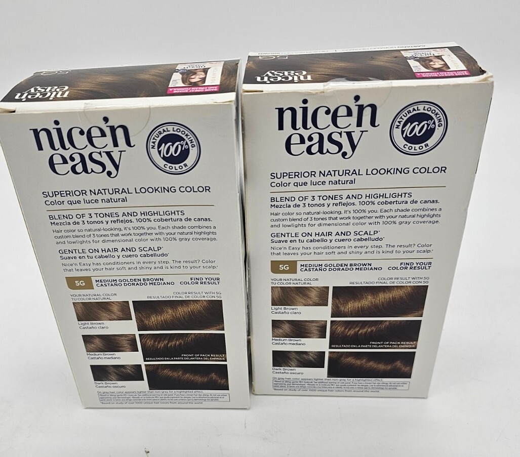 2 x Clairol Nice N&rsquo; Easy 5G Medium Golden Brown Hair Color, 1 Application 