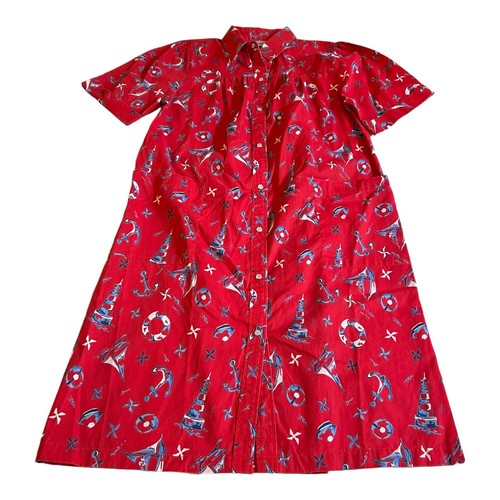 Nautical Robe Red National Button Down Small Vintage Housecoat Cover Up ...