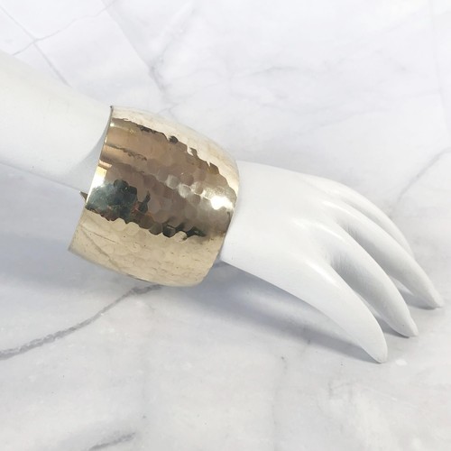 Hammered Touch Bold Bracelet For Women 18K Gold Plated Brass Hand Cuff - Picture 7 of 7