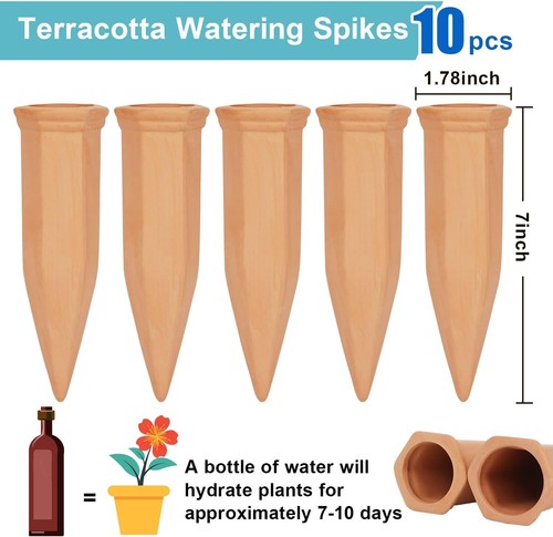 10 Pack Terracotta Plant Watering Stakes for Vacations Great for Indoor&Outdoor - Picture 5 of 7