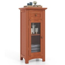 3 Position Adjustable Shelf Bathroom Floor Cabinet Storage w/Single Glass Door