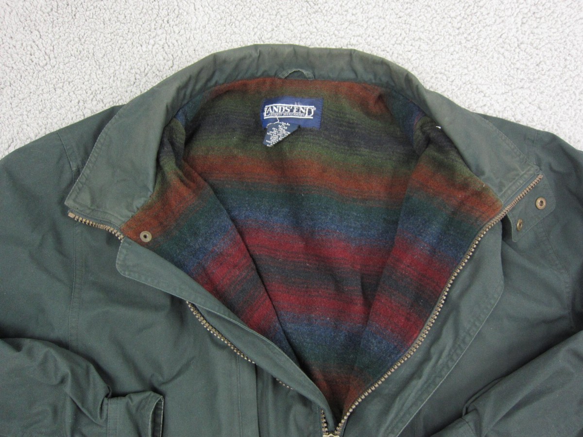 Vintage Lands End Jacket Mens Extra Large XL Green Wool Flannel 