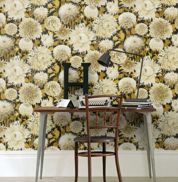 Обои цветочный георгин фигурка цветок черный / золото на Арлекин, 60 кв футов болт - Изображение 3 из 4