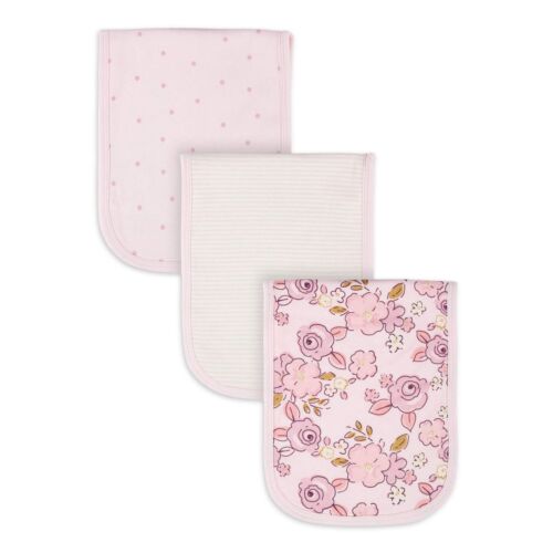 Gerber Baby Girl's 3 Pack Burp Cloths NEW Adorable Floral, Dot & Stripe Design - Picture 1 of 6