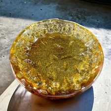 Round Art Glass Dish Plate Thick Glass Textured Center Trinket Glass Decor