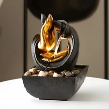 Tranquility LED Lighted Golden Buddha Hands Cascading Tabletop Water Fountain