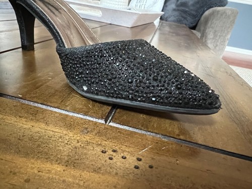 Bella Hanna Sparkly Black Ankle Strap Pointed Toe Heels Size 7 - Picture 9 of 11