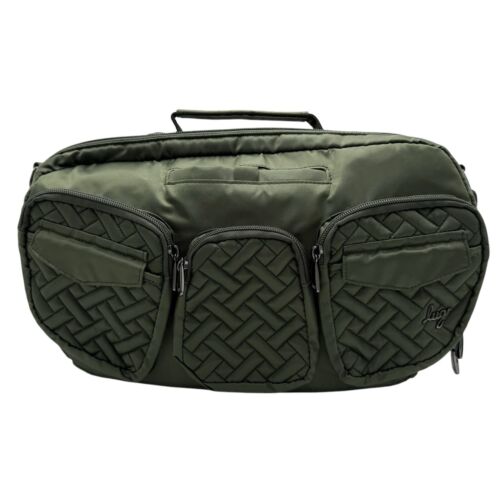 LUG Railcar Crossbody Bag Olive Green Quilted Flower Floral Print Lining - Picture 2 of 14