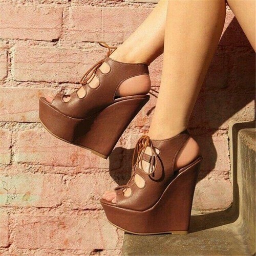 FASHION Women Summer Sandals Wedge High Heels Lace Up Slingbacks Shoes Size 4-15