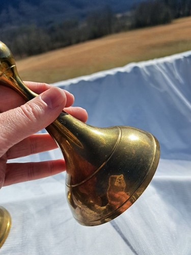 Vtg Brass Candlestick Holder Pair Lot Set Of 2 Excel Brand Trumpet Shaped 9.5" - Picture 3 of 9