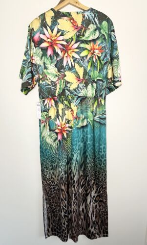 Chico’s Maxi Dress Caftan Rainforest Tropical Teal Women’s Sz 1 8/10 NWT - Picture 2 of 12