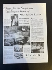 Vtg 1929 Simmons Beds, Springs, Mattresses Ad, Mrs. Joseph Leiter