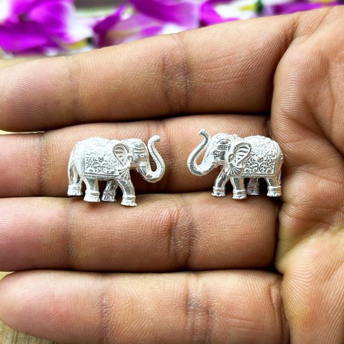 Solid Statue Silver Elephant, Mini Elephant Figurine, Trunk Up Elephants, Elepha - Picture 34 of 50