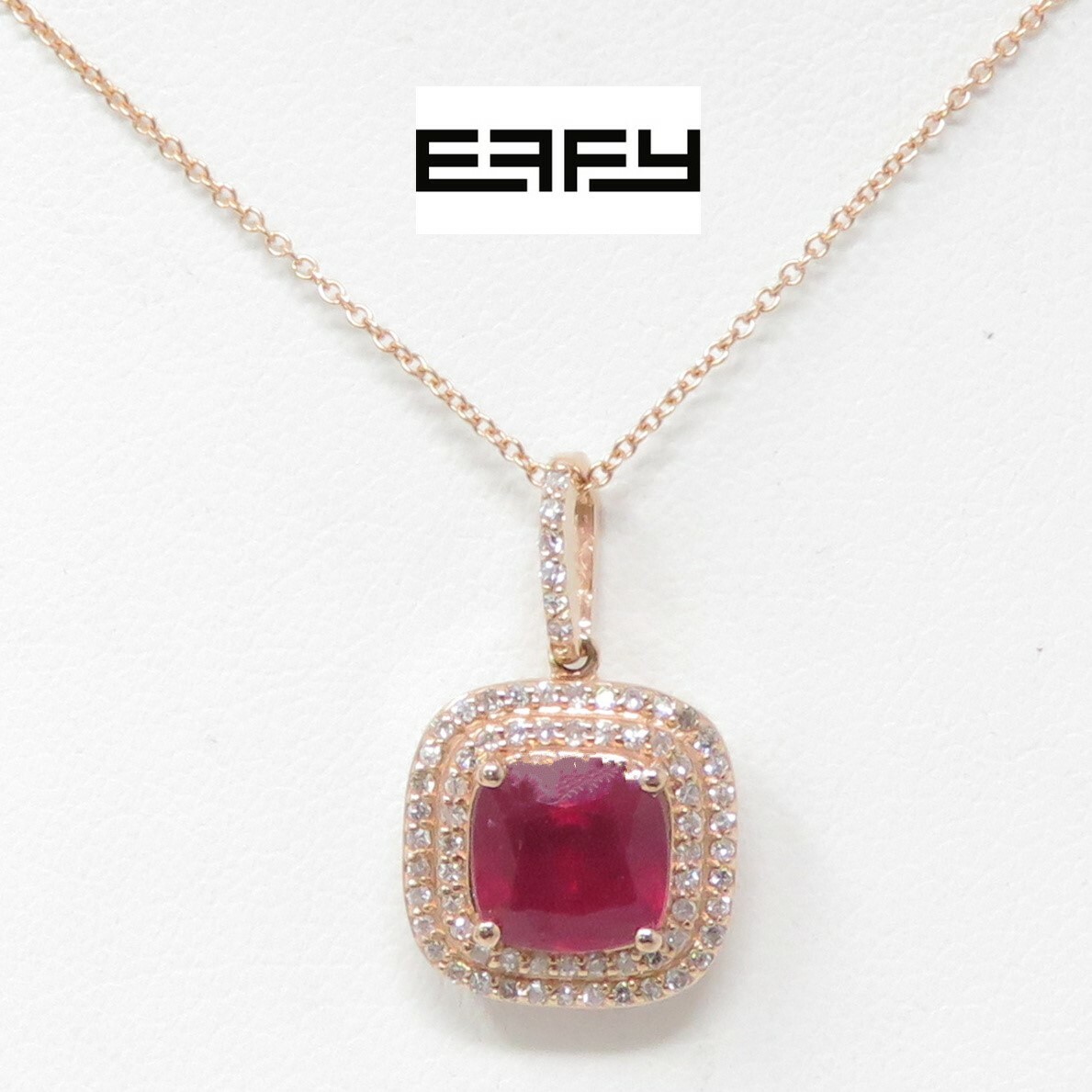 NYJEWEL EFFY 14k Rose Gold Natural Ruby Diamond Pendant Necklace 16
