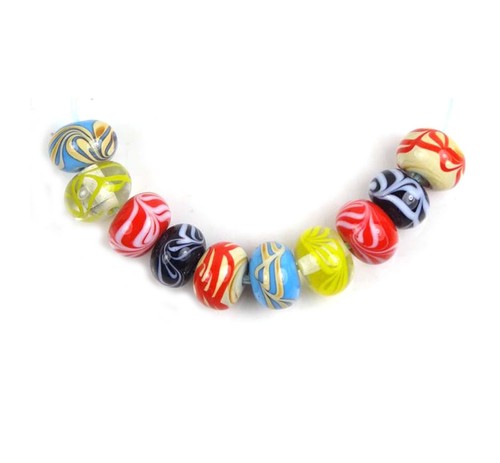 10 Lampwork Handmade Glass Color Assortment Swirl Rondelle Beads 13x9mm - Picture 2 of 2
