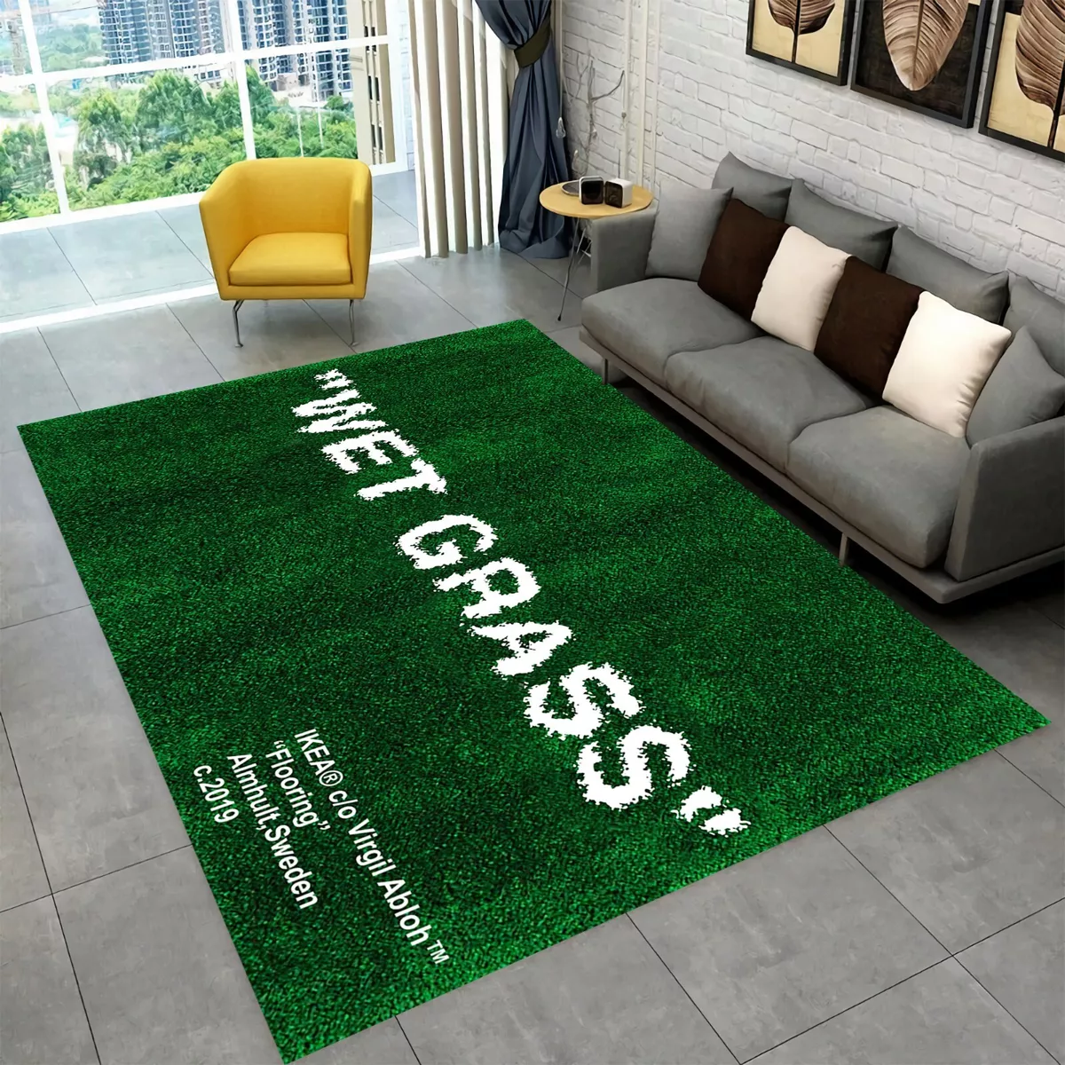 Wet Grass Rug,Area Rug, Living Room Rug, Non Slip Rug, Themed Rug, Fan Rug