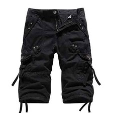 Mens Casual 3/4 Long Length Shorts Waist Cotton Cargo Combat Pants