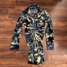 NWT Jaded London Velvet Tie Dye Ruched Shirt Dress Long Sleeve Mini, Size 4