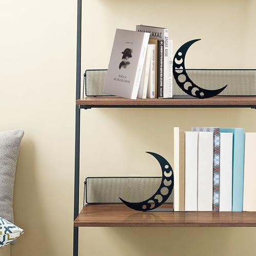 Moon Metal Bookends Moon Phase Decor Moon Book Ends for Shelves Bookshelf - Picture 6 of 8