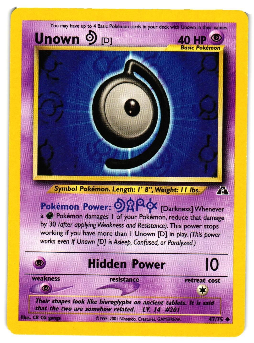 Pokemon TCG Unown [D] 47/75 Uncommon Neo Discovery Unlimited LP