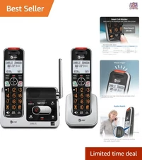 Cordless Phone 2Handset DECT 6.0 Range Call Block Caller ID Answering