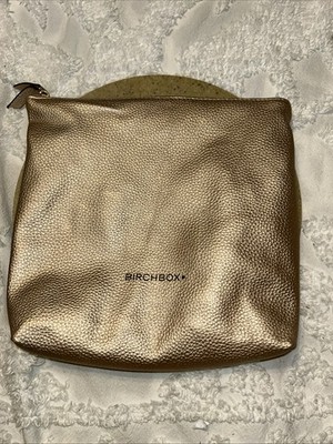 Birchbox gold textured cosmetic makeup bag with zipper New
