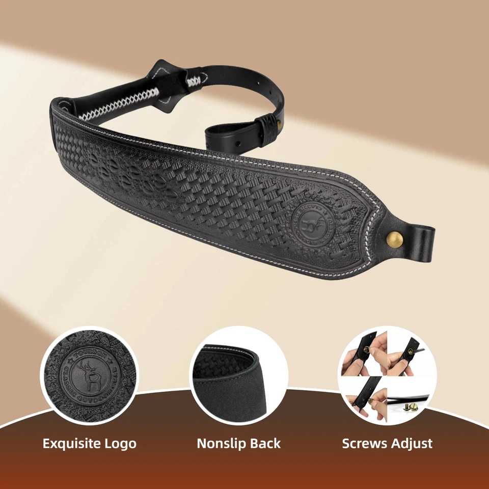 Tourbon Retro Black Leather Rifle Sling Gun Carry Strap Shooting Rest Adjustable - Image 4 of 4