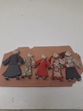 Antique 5 Chinese Miniature Wire  Shaohsing Industrial Mission Dolls  1930's