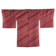 Kimono Textil Diagonal Streifen Floral Arabeske Lila Seide 94 cm M Japanisch