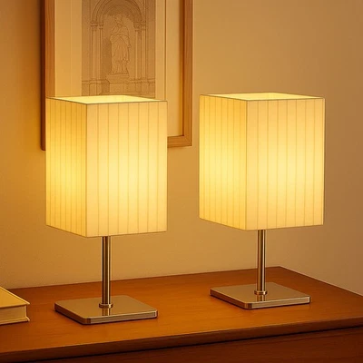 Lampe De Table Lampe De Chevet Lampe D'Appoint LED Salon Chrome Textile Blanc 2x - Photo 1/4