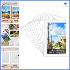 15 Pack White Picture Mats 11x17 for 9x15 Photos, Bevel Cut