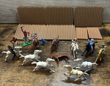 Vintage Marx Western Fort Apache Playset Figures Horses Fence Lot