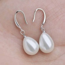 Teardrop Simulate Pearl Dangle Drop Silver Plated Elegant Daily Pearl Earrings