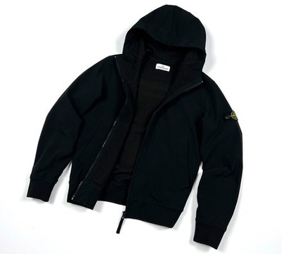 Men's STONE ISLAND Black Full Zip Softshell Hooded Jacket Fit Size