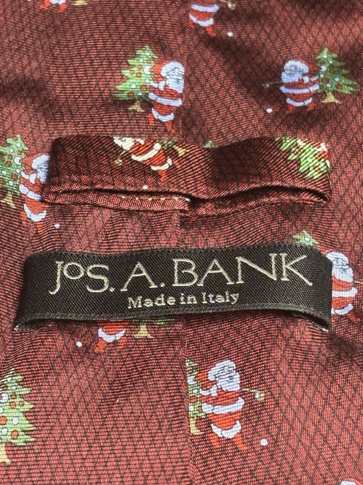 Jos. A. Banco *NUEVO CON ETIQUETAS* Corbata de Seda Borgoña Papá Noel con Árbol de Navidad 58,5 x 4" Italia Foto 3 de 4