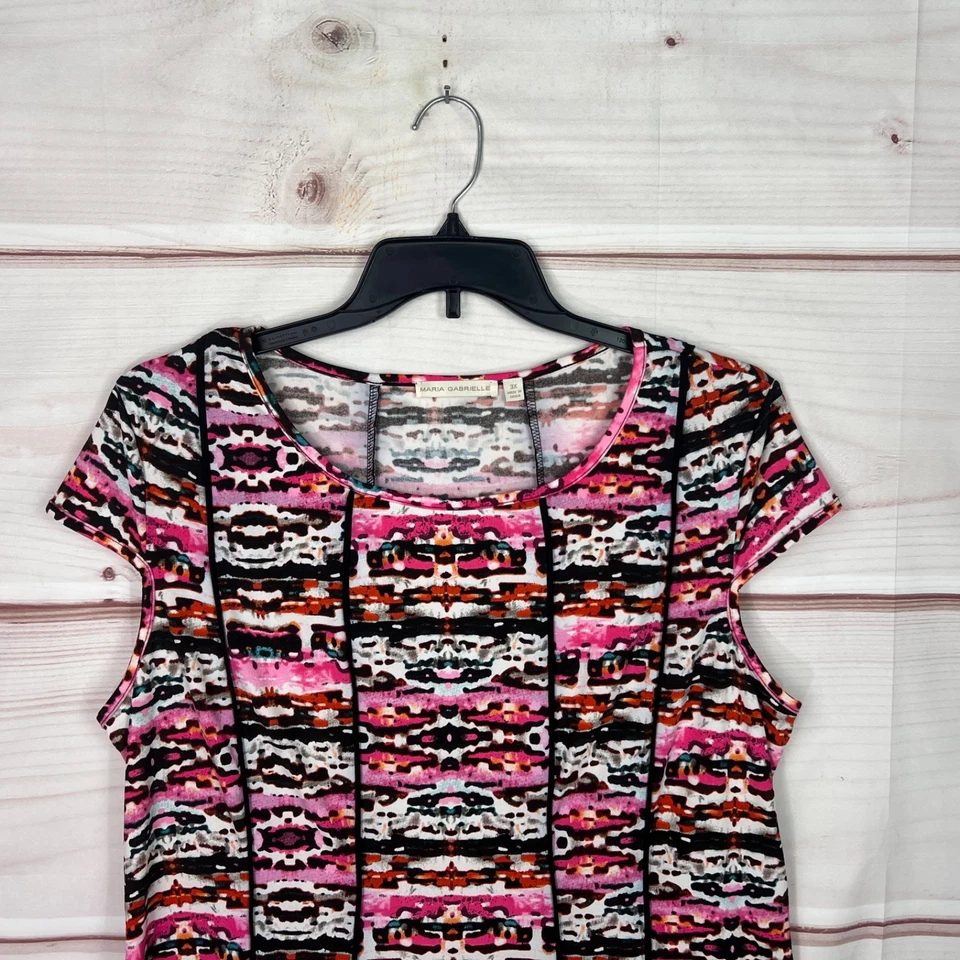 Blusa Maria Gabrielle Top Mujer 3X Estampado Multicolor Manga Gorra Tejida Línea A Foto 2 de 4