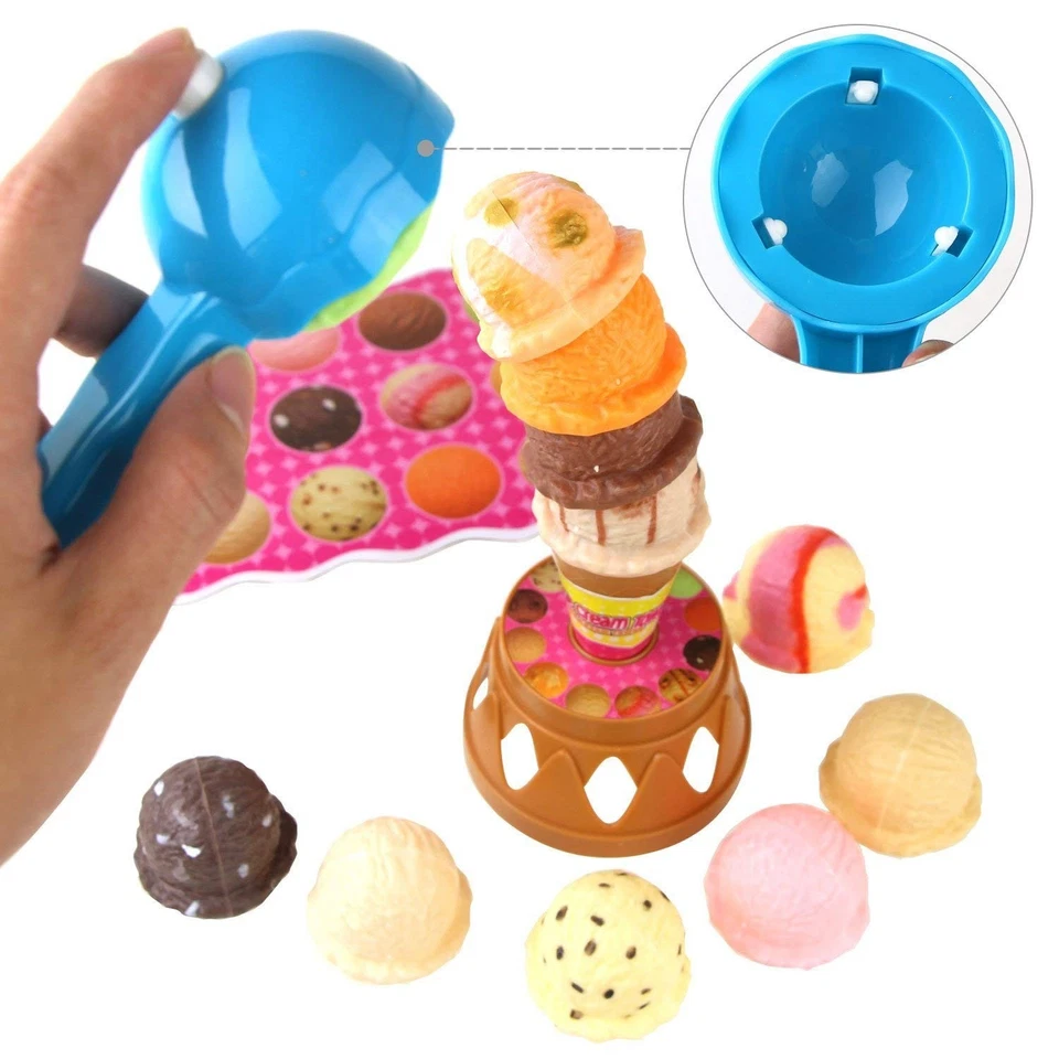 Ice Cream Stacking Tower Balancing Game with Scooper for Kids Pretend Food Play - Image 2 of 4