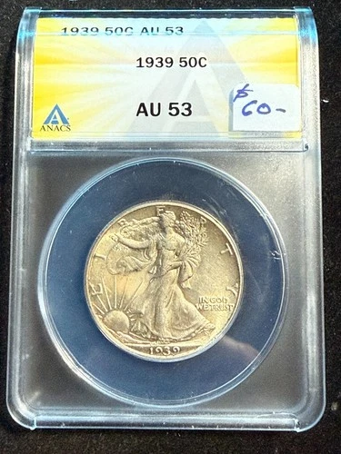1939 WALKING LIBERTY HALF DOLLAR ANACS AU 53 878